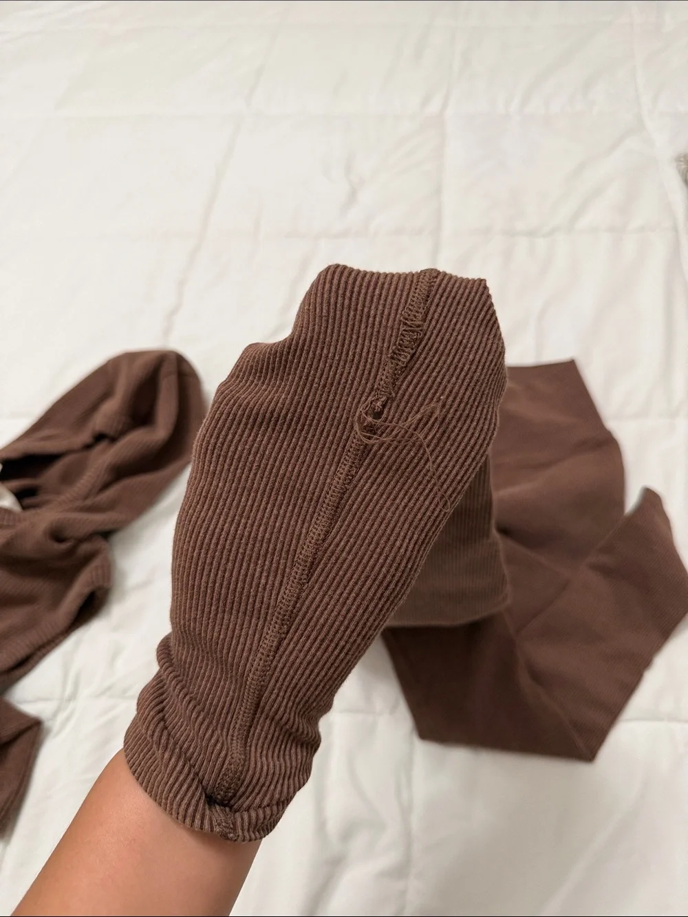 ALO Yoga Ribbed Cropped Cowl Tank & Sleeve Set in Brown